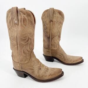 Lucchese Women’s 6 Tan Neutral Roughout Suede Snip Toe Cowgirl Western Boots